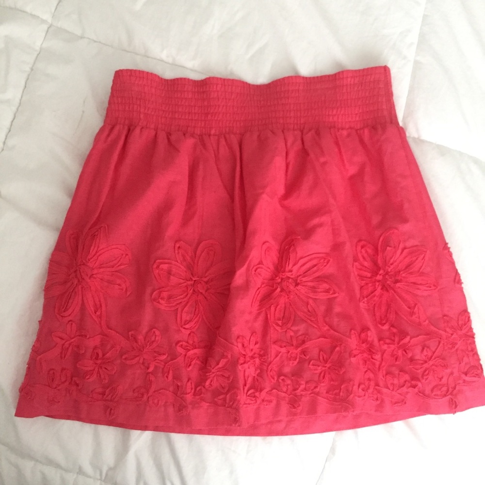 Coral Skirt w/ Floral Appliqué